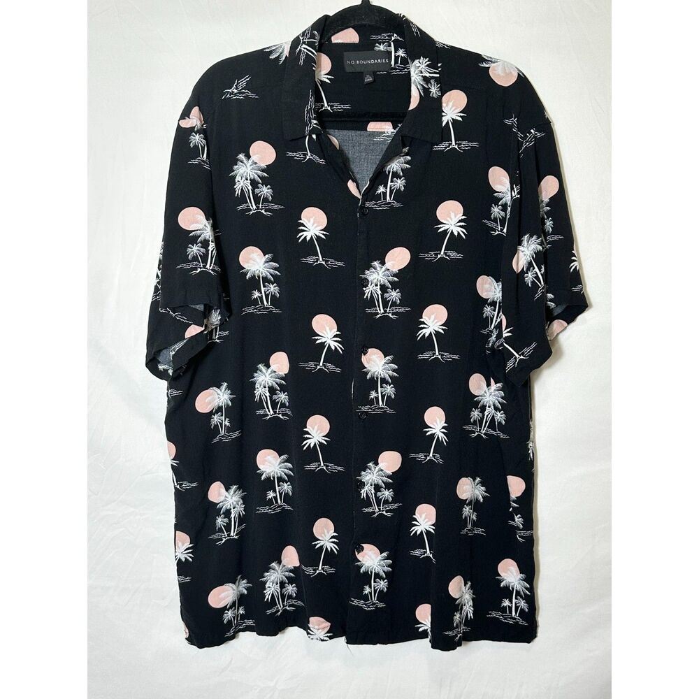 No Boundaries Mens Tropical Palm Tree Button Up Shirt Hawaiian Aloha Camp SZ 2XL